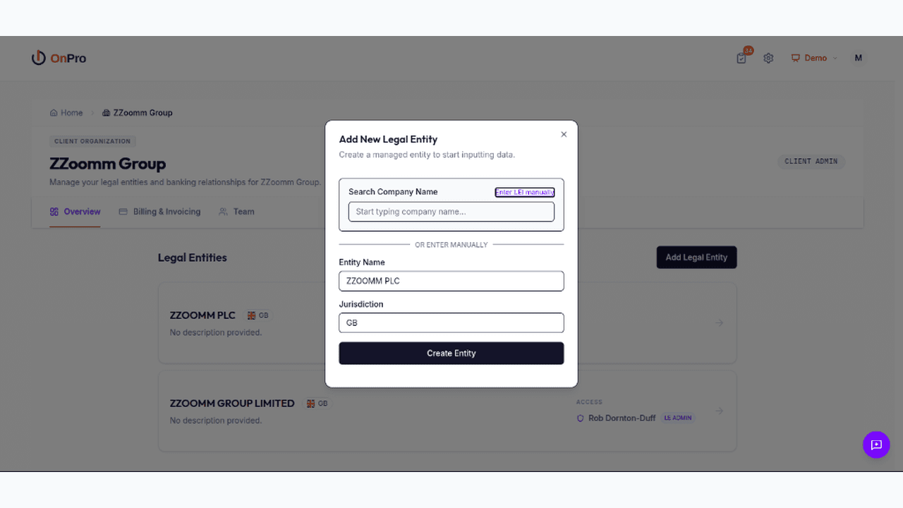 Create your Legal Entity