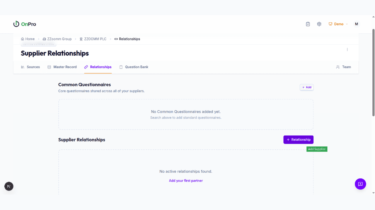 Add Supplier Relationships
